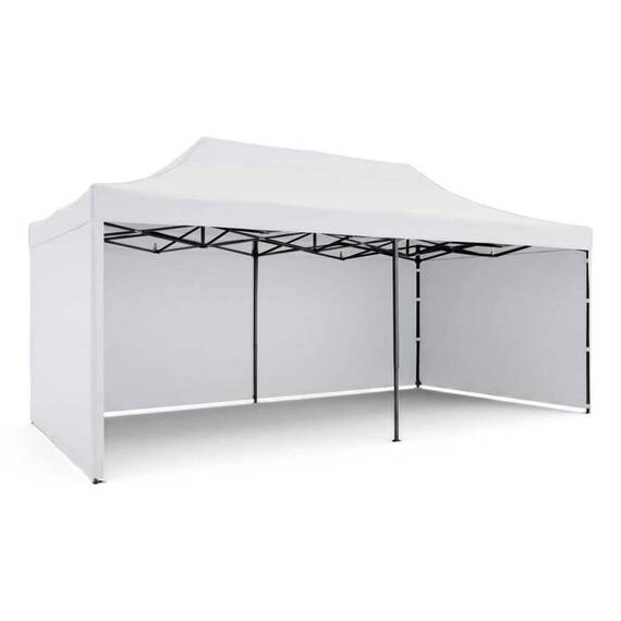 Pavilion de gradina, cu 3 pereti, fabricat din PVC, constructie din otel, acoperisul din PVC 1280D – 100% impermeabil, filtru UV UPF50+, 3 x 6 m, alb - 5- Roveli