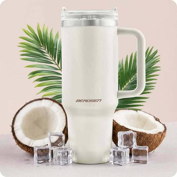 Cana termos, otel inoxidabil, capac 3 in 1, baut, gaura, pai, cu maner, mentinere cald si rece, inaltimea de 27 cm, 1180 ml, alb - 5- Roveli