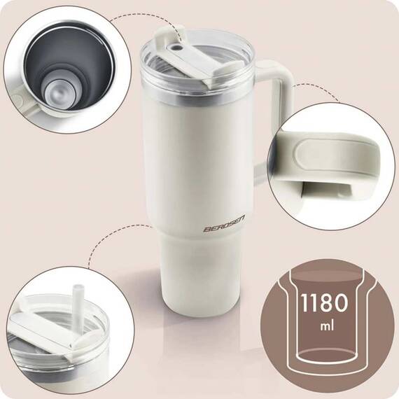 Cana termos, otel inoxidabil, capac 3 in 1, baut, gaura, pai, cu maner, mentinere cald si rece, inaltimea de 27 cm, 1180 ml, alb - 8- Roveli