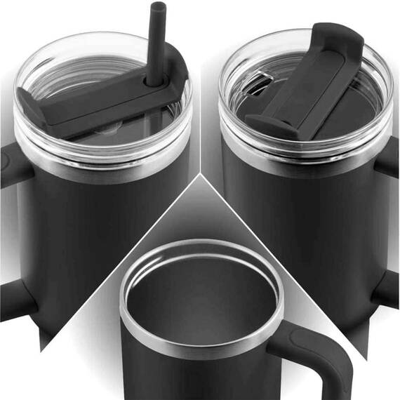 Cana termos, otel inoxidabil, capac 3 in 1, baut, gaura, pai, cu maner, mentinere cald si rece, inaltimea de 27 cm, 1180 ml, negru - 3- Roveli
