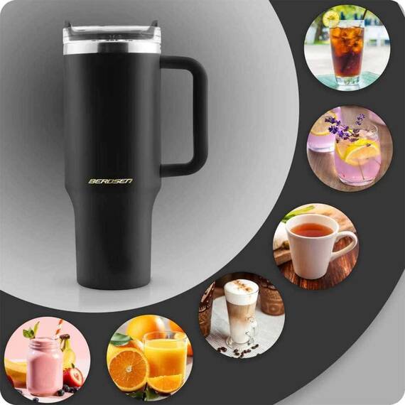 Cana termos, otel inoxidabil, capac 3 in 1, baut, gaura, pai, cu maner, mentinere cald si rece, inaltimea de 27 cm, 1180 ml, negru - 4- Roveli