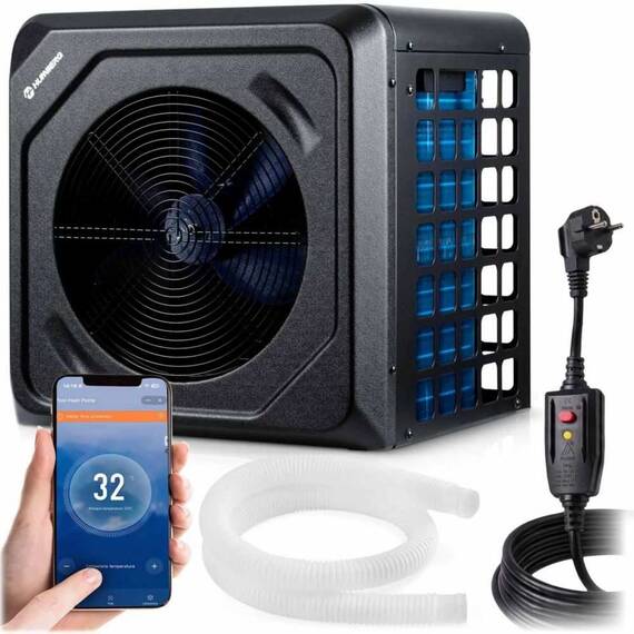 Pompa de caldura pentru piscina pana la 10 m³, afisaj LCD, Bluetooth, Wi-Fi, temperatura de functionare 10-43 °C, debit de apa 1, 50 m³/h, COP 5.17, 3 kW, neagra - - Roveli
