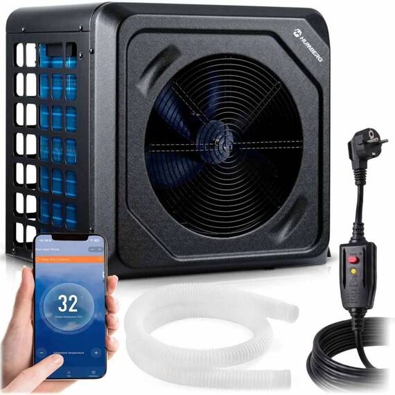 Pompa de caldura pentru piscina pana la pana la 30.000 l, afisaj LCD, Bluetooth, Wi-Fi, temperatura de functionare 10-43 °C, debit de apa 2, 50 m³/h, COP 5.17, 5 kW - - Roveli