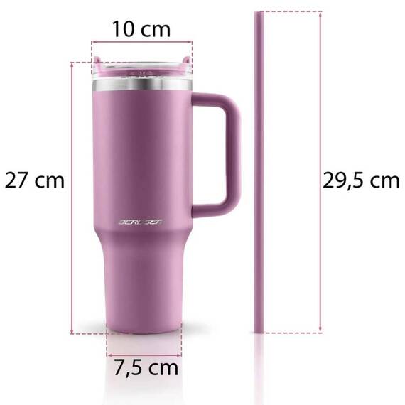 Cana termos, otel inoxidabil, capac 3 in 1, baut, gaura, pai, cu maner, mentinere cald si rece, inaltimea de 27 cm, 1180 ml, roz - 6- Roveli
