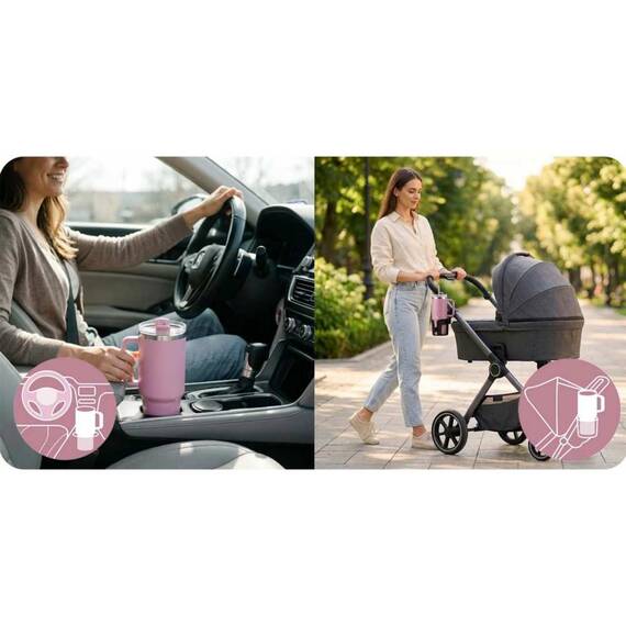 Cana termos, otel inoxidabil, capac 3 in 1, baut, gaura, pai, cu maner, mentinere cald si rece, inaltimea de 27 cm, 1180 ml, roz - 7- Roveli