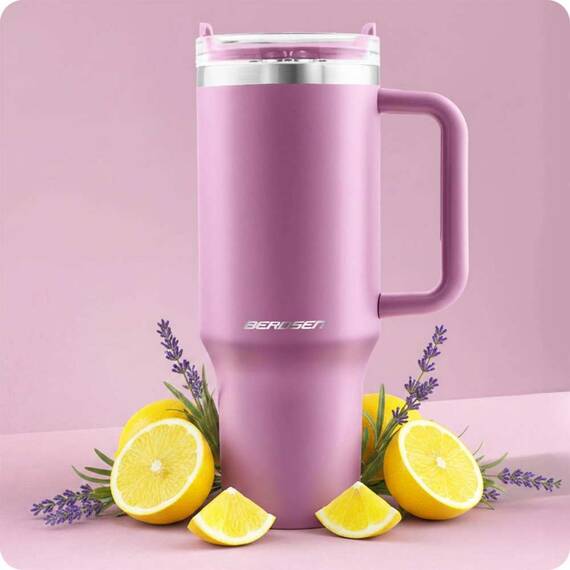 Cana termos, otel inoxidabil, capac 3 in 1, baut, gaura, pai, cu maner, mentinere cald si rece, inaltimea de 27 cm, 1180 ml, roz - 10- Roveli