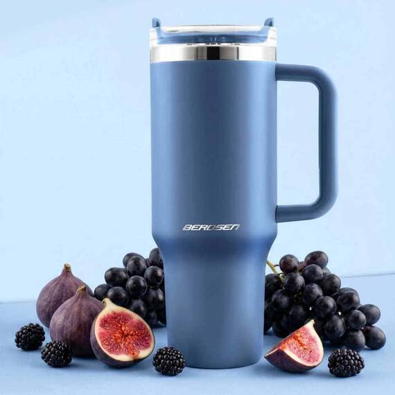 Cana termos, otel inoxidabil, capac 3 in 1, baut, gaura, pai, cu maner, mentinere cald si rece, inaltimea de 27 cm, 1180 ml, albastru marin - 2- Roveli