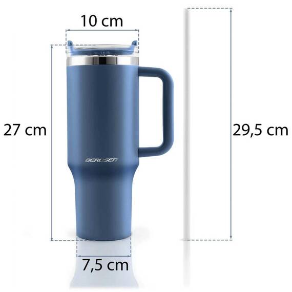 Cana termos, otel inoxidabil, capac 3 in 1, baut, gaura, pai, cu maner, mentinere cald si rece, inaltimea de 27 cm, 1180 ml, albastru marin - 4- Roveli