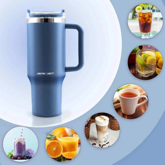 Cana termos, otel inoxidabil, capac 3 in 1, baut, gaura, pai, cu maner, mentinere cald si rece, inaltimea de 27 cm, 1180 ml, albastru marin - 6- Roveli