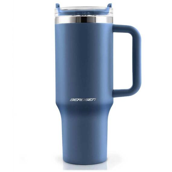 Cana termos, otel inoxidabil, capac 3 in 1, baut, gaura, pai, cu maner, mentinere cald si rece, inaltimea de 27 cm, 1180 ml, albastru marin - - Roveli
