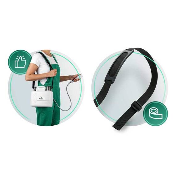 Pompa de stropit cu acumulator, polietilena, duza reglabila, lance, Indicator LED, buton de pornire, baterie plumb-acid, 12 V, 5 L, 28 x 15 x 25 cm - 5- Roveli