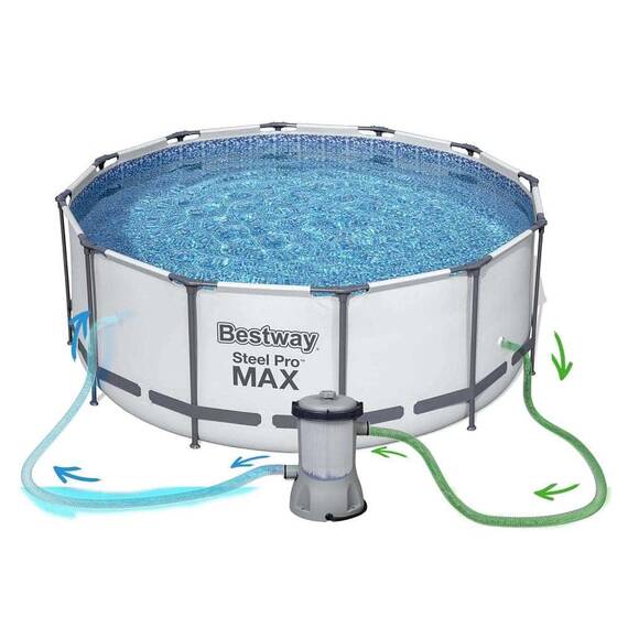 ​Piscina cu cadru metalic, material PVC, pompa de filtrare, filtru pompa tip II, scara, folie si prelata, minge, aripioare de inot, capacitate 12690 litri, forma rotunda, 396 x 122 cm - 2- Roveli