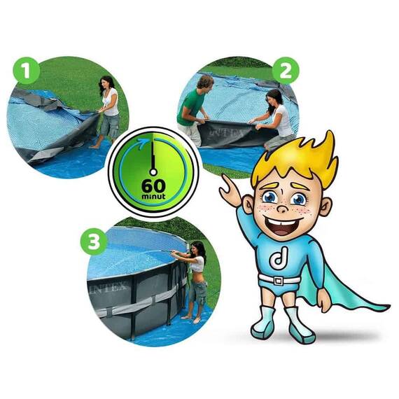 ​Piscina cu cadru, material PVC durabil cu 3 straturi, pompa de filtru, nisip de filtrare, scara metalica sigura, prelata si folie, 26423 l, skimmer, kit de curatare, bandere de inot, minge, 549 x 132 cm, negru - 3- Roveli