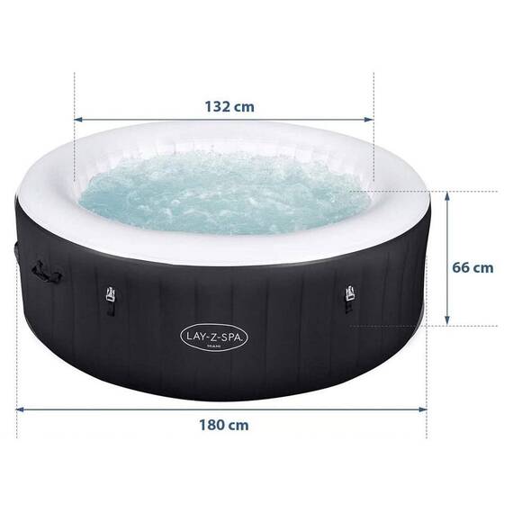 ​Piscina gonflabila, Lay-Z Miami Bestway, pompa de filtrare incorporata, prelata, 4 persoane, apa incalzita la 40°, sistem inovator AirJet™, panou de control, 669 l, 180 x 66 cm - 3- Roveli