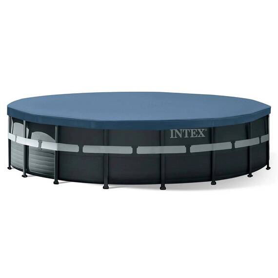 ​Piscina cu cadru, material PVC durabil cu 3 straturi, pompa de filtru, nisip de filtrare, scara metalica sigura, prelata si folie, 26423 l, skimmer, kit de curatare, bandere de inot, minge, 549 x 132 cm, negru - 4- Roveli