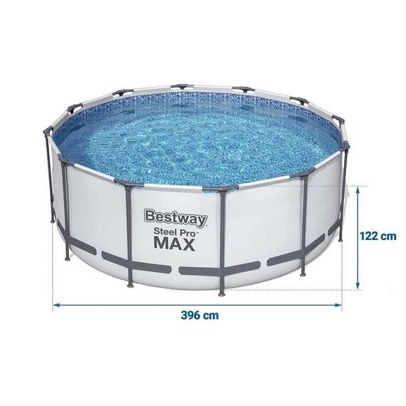 ​Piscina cu cadru metalic, material PVC, pompa de filtrare, filtru pompa tip II, scara, folie si prelata, minge, aripioare de inot, capacitate 12690 litri, forma rotunda, 396 x 122 cm - 4- Roveli