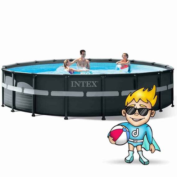 ​Piscina cu cadru, material PVC durabil cu 3 straturi, pompa de filtru, nisip de filtrare, scara metalica sigura, prelata si folie, 26423 l, skimmer, kit de curatare, bandere de inot, minge, 549 x 132 cm, negru - 5- Roveli