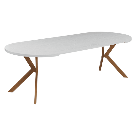 Masa extensibila de sufragerie, alba/stejar, 100-250x75,5 cm, LUKOS - 8- Roveli