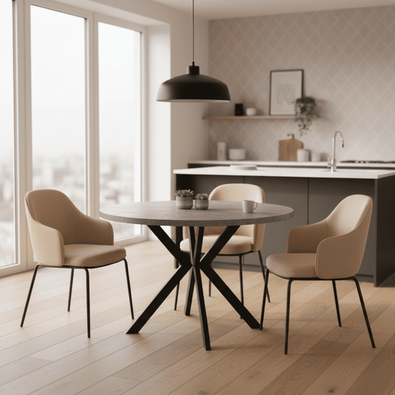 Masa de sufragerie extensibila, beton deschis/negru, 100-250x75,5 cm, LUKOS - 12- Roveli