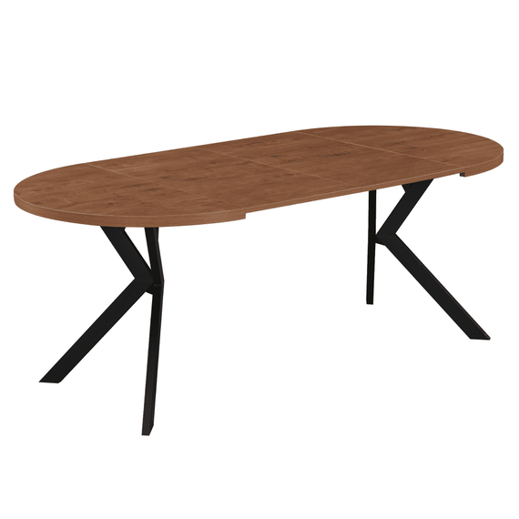 Masa de sufragerie extensibila, stejar inchis/negru, 100-250x75,5 cm, LUKOS - 4- Roveli
