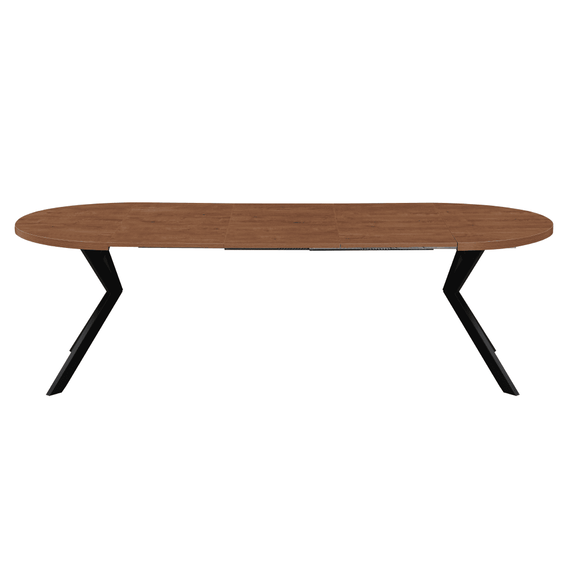 Masa de sufragerie extensibila, stejar inchis/negru, 100-250x75,5 cm, LUKOS - 6- Roveli