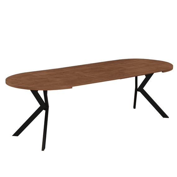 Masa de sufragerie extensibila, stejar inchis/negru, 100-250x75,5 cm, LUKOS - 7- Roveli