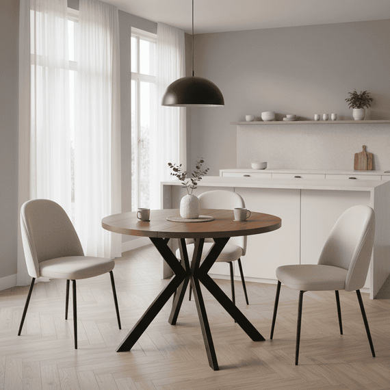 Masa de sufragerie extensibila, stejar inchis/negru, 100-250x75,5 cm, LUKOS - 10- Roveli