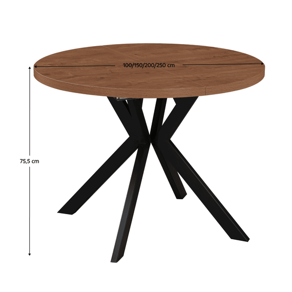Masa de sufragerie extensibila, stejar inchis/negru, 100-250x75,5 cm, LUKOS - 12- Roveli