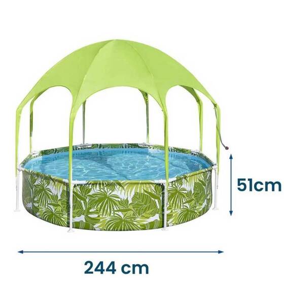 ​Piscina cu cadru metalic, poliester si pvc, cu pavilion si dus, rotunda, 244 x 244 x 51 cm, multicolor - 2- Roveli
