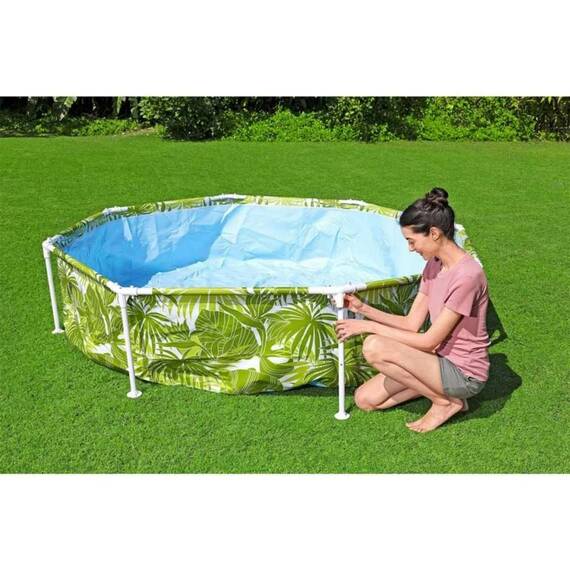 ​Piscina cu cadru metalic, poliester si pvc, cu pavilion si dus, rotunda, 244 x 244 x 51 cm, multicolor - 3- Roveli