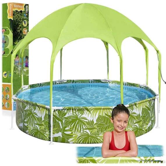 ​Piscina cu cadru metalic, poliester si pvc, cu pavilion si dus, rotunda, 244 x 244 x 51 cm, multicolor - 4- Roveli