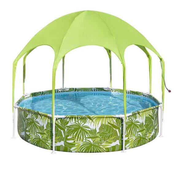 ​Piscina cu cadru metalic, poliester si pvc, cu pavilion si dus, rotunda, 244 x 244 x 51 cm, multicolor - - Roveli