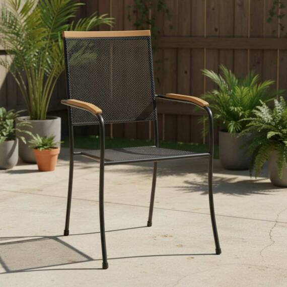 Scaun de gradina DacEnergy©, structura metalica, design din plasa metalica, rezistenta la umezeala si UV, 55 x 68 x 97 cm, gri inchis si natur - 3- Roveli