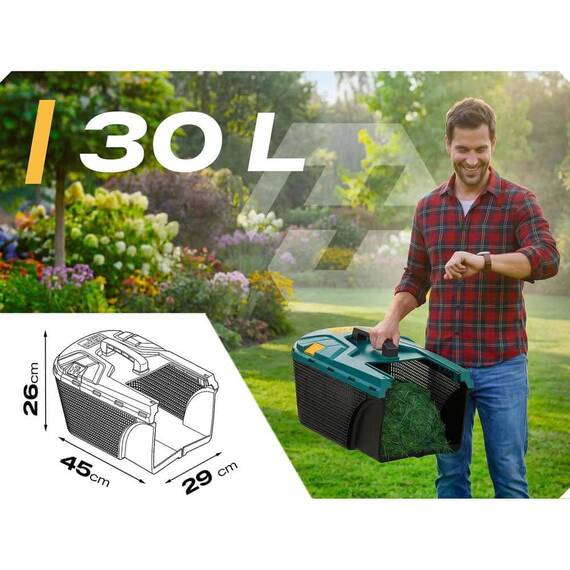 Masina de tuns iarba Humberg, 1400 W, latime taiere 34 cm, cos 30 L, 5 trepte inaltime, Verde - 3- Roveli