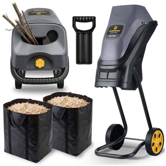 Tocator electric crengi gradina Humberg, 2500W, 4300 rpm, diametru maxim 44 mm, cutite reversibile otel, protectie termica, 2 saci 45L, roti transport, IPX4 - 3- Roveli