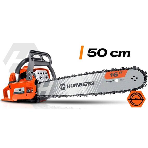 Drujba Benzina Humberg, Motor 2 Timpi 58 cm3 / 2.3 kW, Sina max 50 cm, Set 2 Sine + Husa Lant Inclusa - 6- Roveli