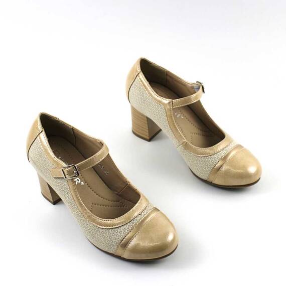 Pantofi eleganti de dama , cu toc mediu  262-BEIGE, Culoare (12): BEJ/AURIU, Marime (12): 40 - 3- Roveli
