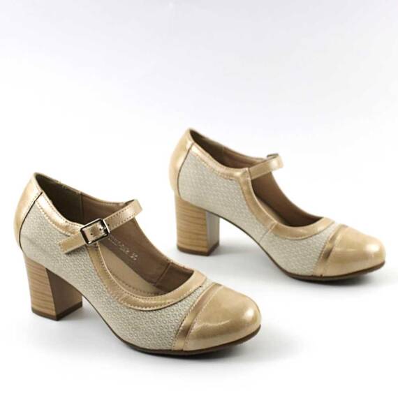 Pantofi eleganti de dama , cu toc mediu  262-BEIGE, Culoare (12): BEJ/AURIU, Marime (12): 37 - 5- Roveli