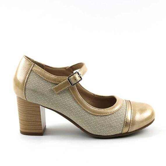 Pantofi eleganti de dama , cu toc mediu  262-BEIGE, Culoare (12): BEJ/AURIU, Marime (12): 40 - 4- Roveli