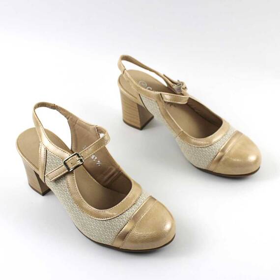 Pantofi eleganti de dama , cu toc mediu  263-BEIGE, Culoare (12): BEJ/AURIU, Marime (12): 40 - 3- Roveli