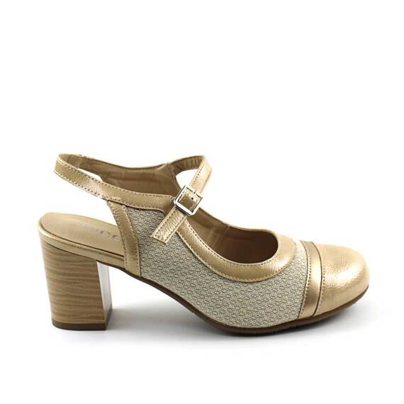 Pantofi eleganti de dama , cu toc mediu  263-BEIGE, Culoare (12): BEJ/AURIU, Marime (12): 37 - 4- Roveli