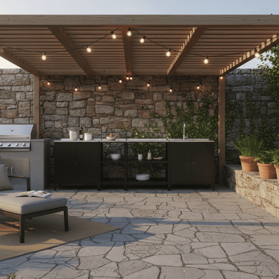 Insula de bucatarie de gradina, otel, negru, INES TYP 2 - 14- Roveli