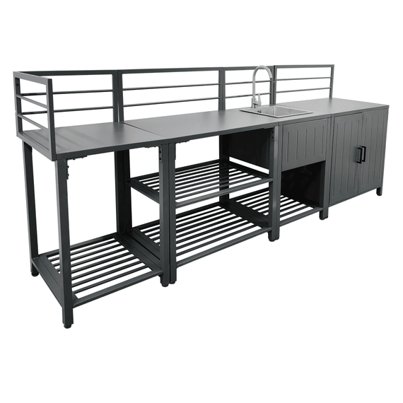 Mobilier de bucatarie de gradina cu 4 piese si chiuveta, otel, gri, TANITA - - Roveli