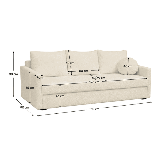 Canapea extensibila, crem, ZERUS - 4- Roveli
