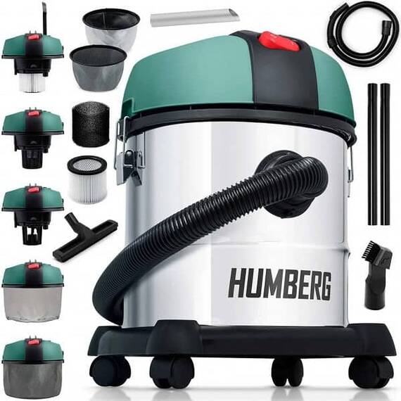 RESIGILAT: Aspirator industrial, putere 1200W, aspirare umeda si uscata, fara sac, 20L, filtru HEPA, functie suflare, argintiu si verde - 2- Roveli