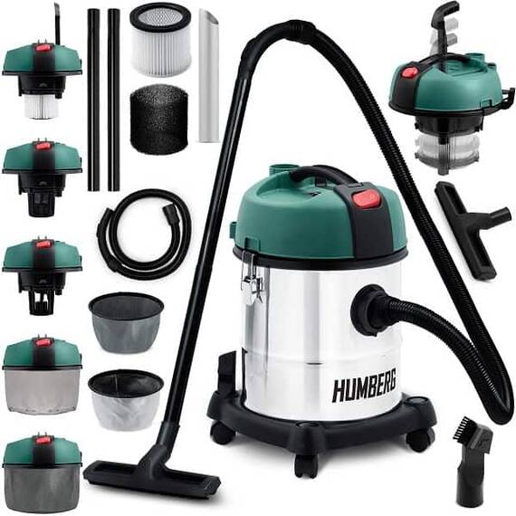 RESIGILAT: Aspirator industrial, putere 1200W, aspirare umeda si uscata, fara sac, 20L, filtru HEPA, functie suflare, argintiu si verde - 6- Roveli