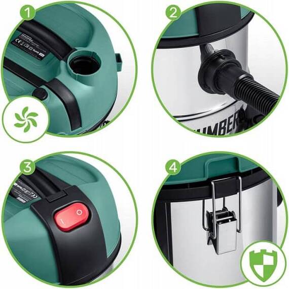 RESIGILAT: Aspirator industrial, putere 1200W, aspirare umeda si uscata, fara sac, 20L, filtru HEPA, functie suflare, argintiu si verde - 7- Roveli