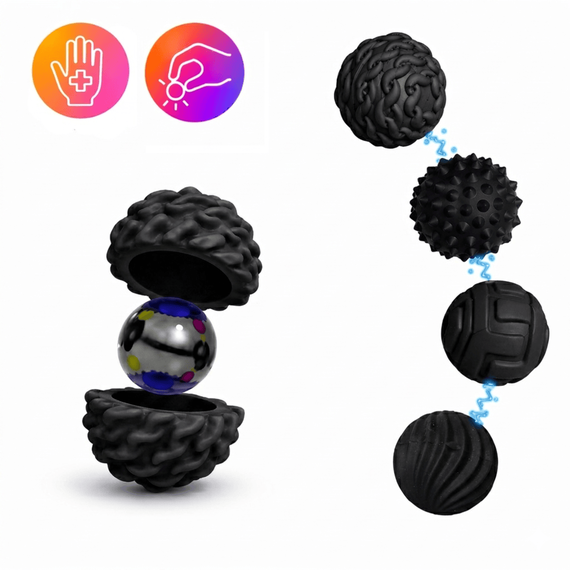 Set 8 bile magnetice senzoriale, antistres, diverse texturi, negru - 6- Roveli