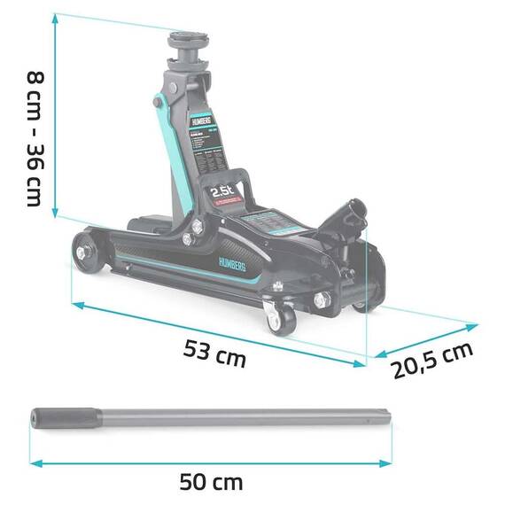 RESIGILAT: Cric auto hidraulic, realizat din otel si aluminiu, capacitate mare de ridicare de 2,5 tone, inaltimea de ridicare 80 - 360 mm, roti pivotante la 360° cu rulmenti, 53 x 20.5 x 8/36 cm, negru si verde - 10- Roveli