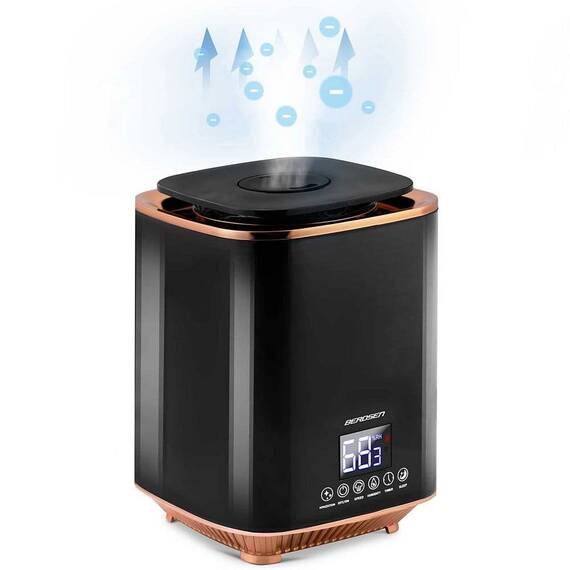 RESIGILAT: Umidificator de aer, functia de ionizare a aerului, de aromaterapie, ceata rece, oprire automata, rezervor 2,6 l, 250 ml/h, temporizator, higrostat si higrometru incorporabil, negru - 7- Roveli